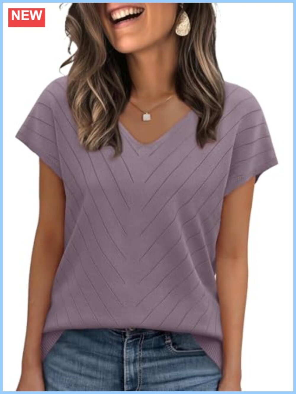 Women's V-Neck Short Sleeve Knit Sweater Pullover Lightweight Summer Top